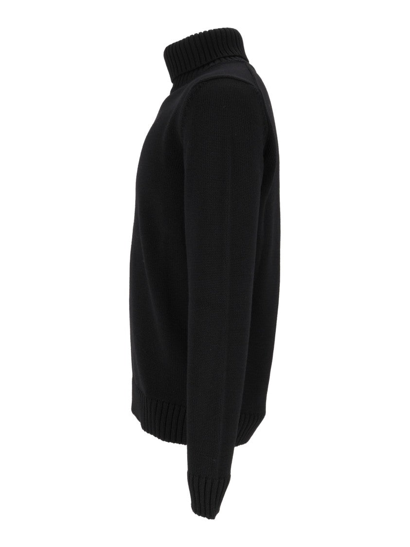 Slowear Zanone Black Dv Virgin Wool Ribbed Turtleneck Sweater
