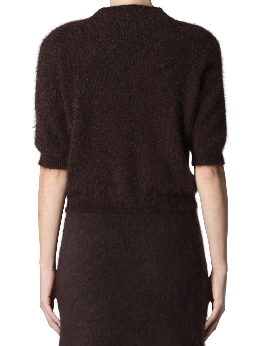 Roberto Collina Soft Fuzzy Textured Sweater In Dark Brown Angora Blend