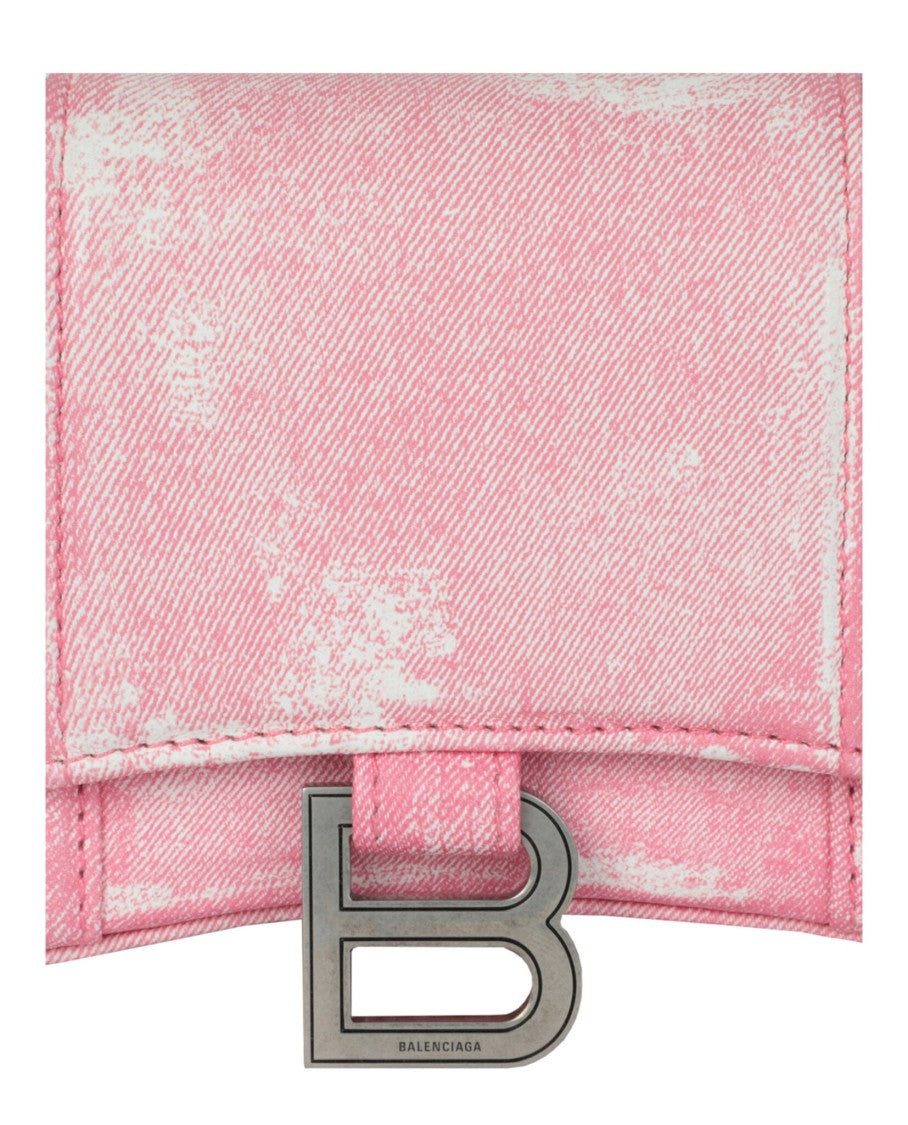 Balenciaga Denim Print Hourglass Wallet On A Chain