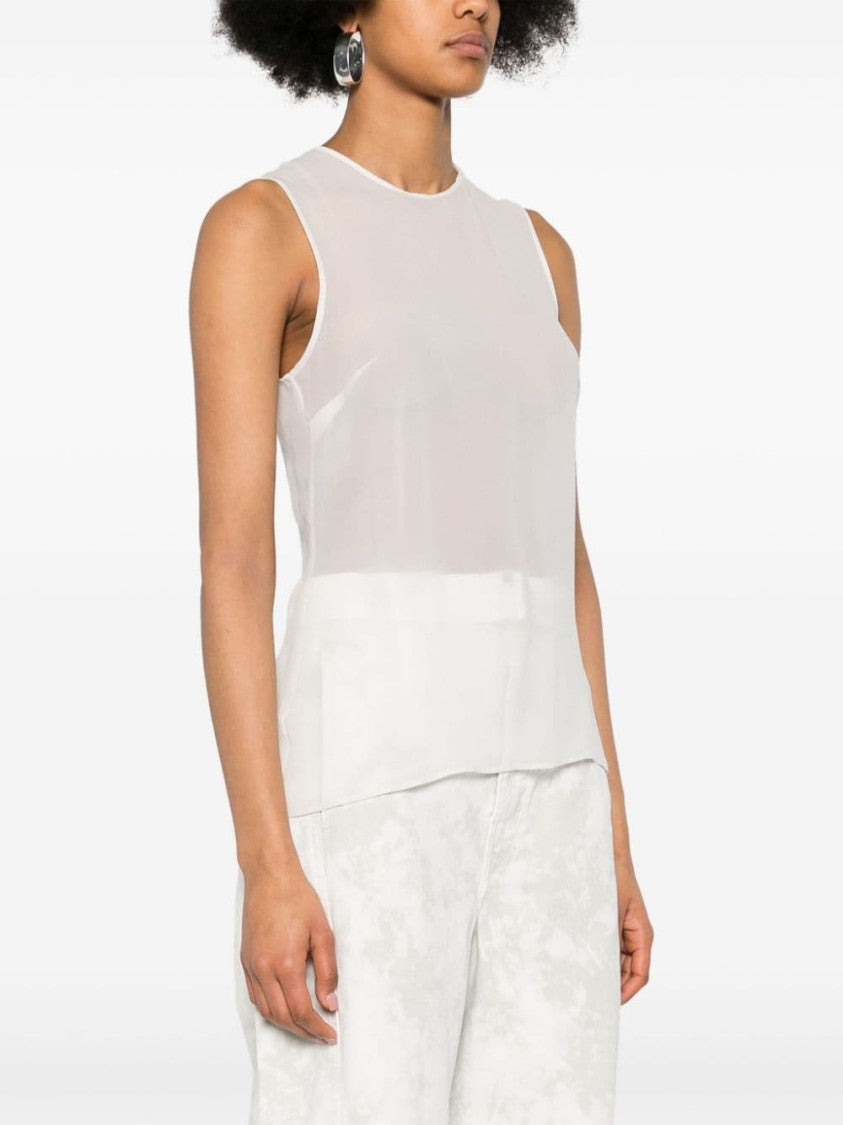 Ami Paris White Silk Semi-Sheer Sleeveless Top