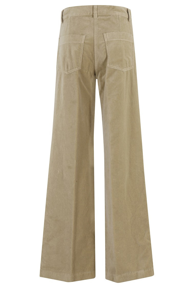 Aspesi Khaki Velvet Wide-Leg Pants With High Waist