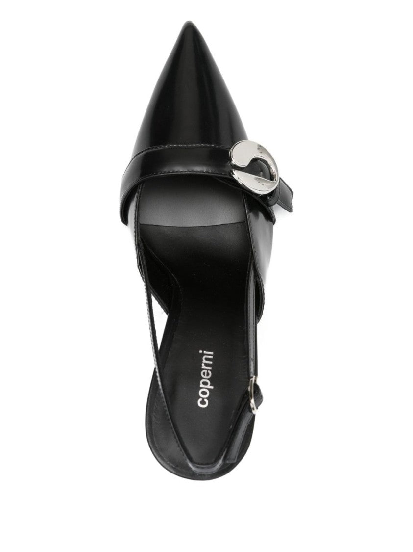 Coperni Black Pointed Toe Buckle Slingback Heels