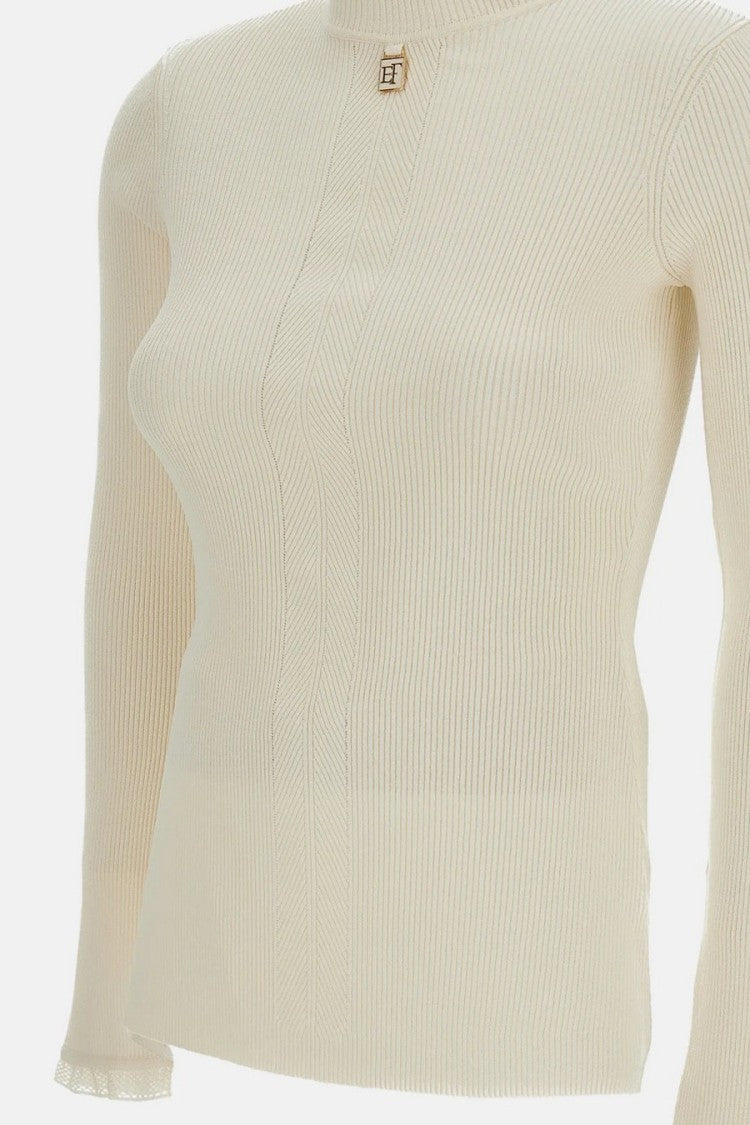 Elisabetta Franchi Cream Ribbed Turtleneck Sweater