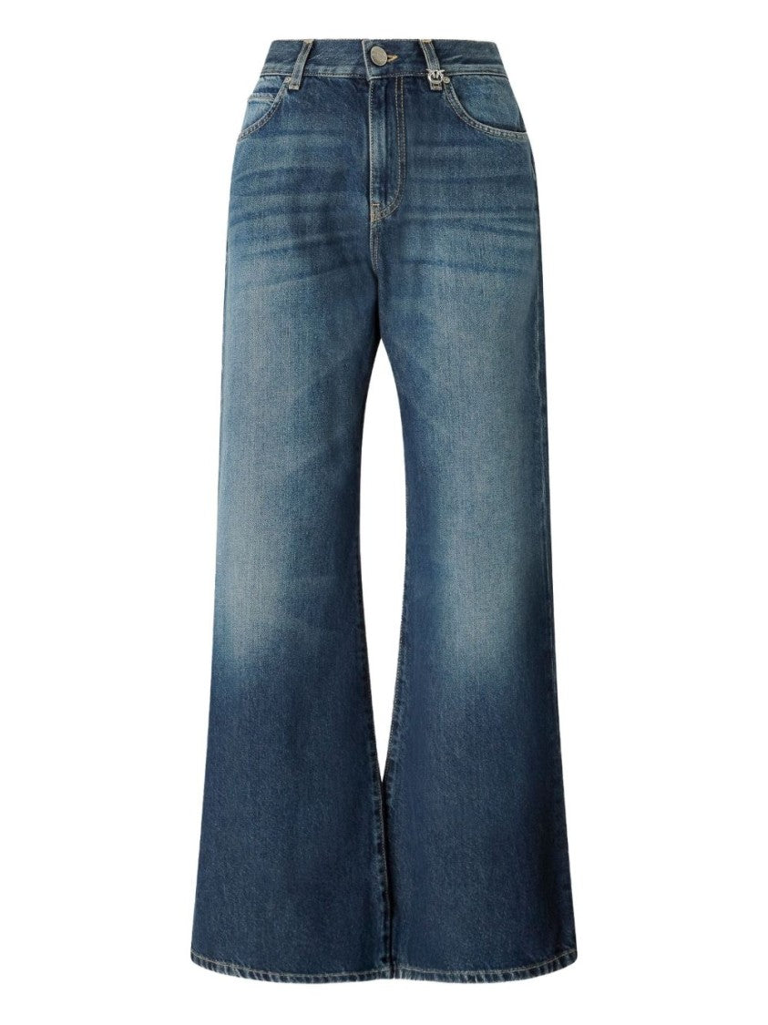 Pinko Wide-Leg Denim Jeans In Soft Faded Blue