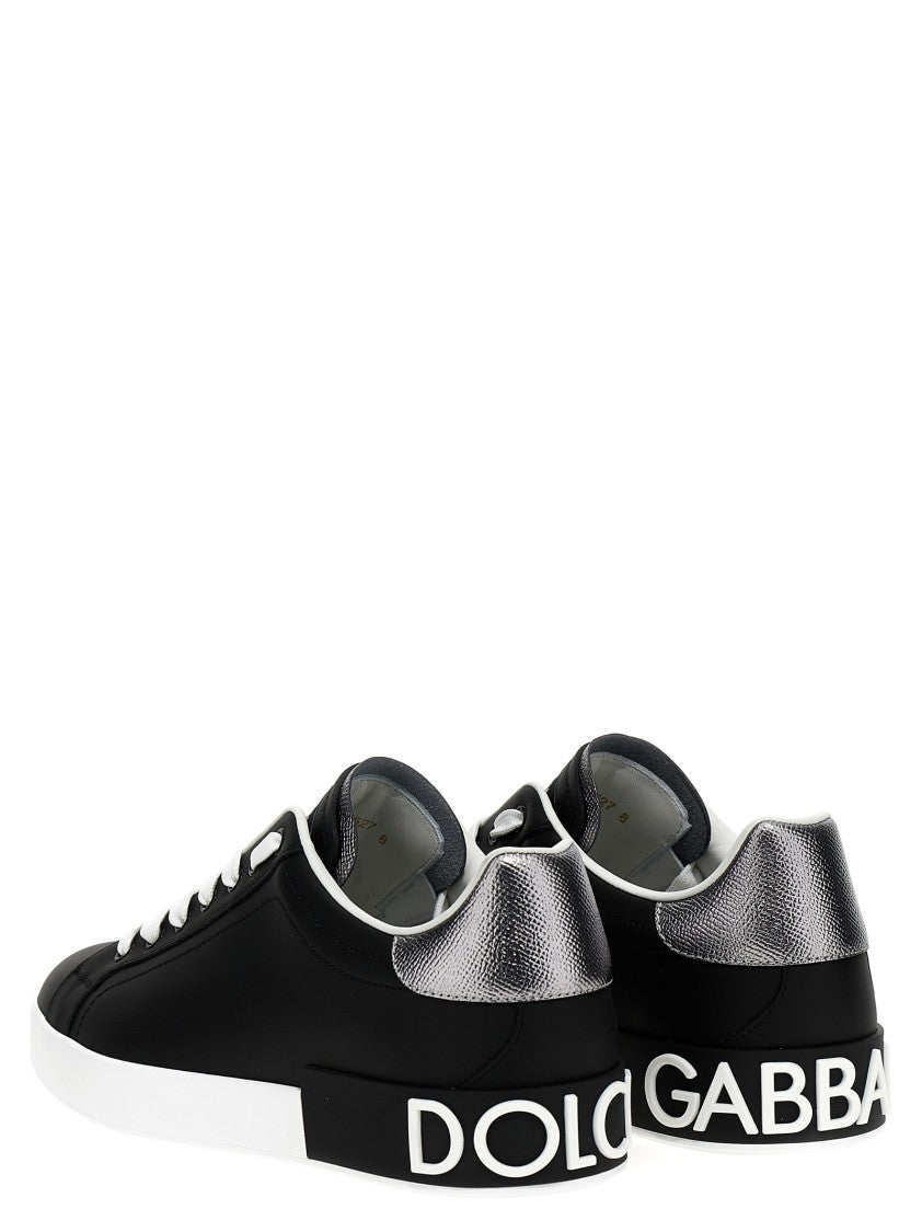 Dolce & Gabbana Portofino Low Sneakers With Logo Accents And Metallic Panel