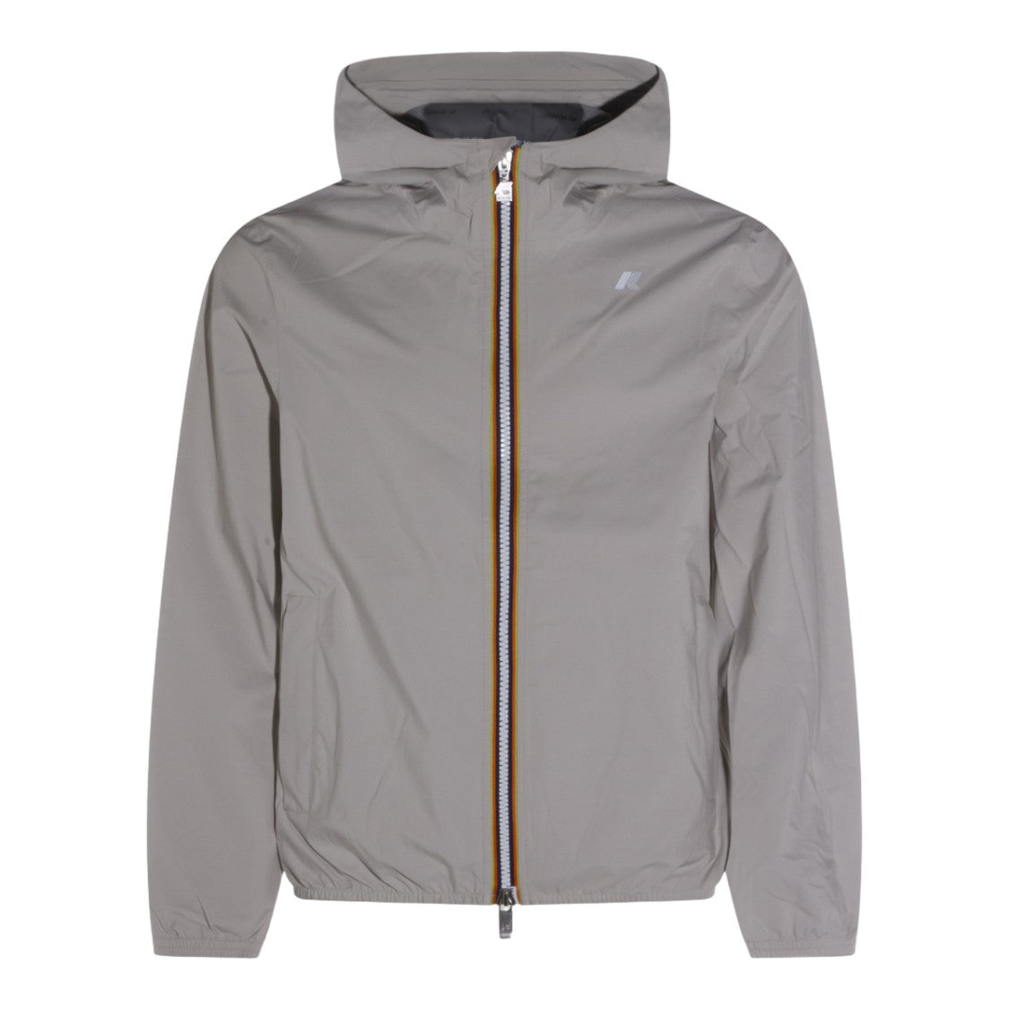 K-Way Light Grey Jacket With Multicolor Stripe Detail