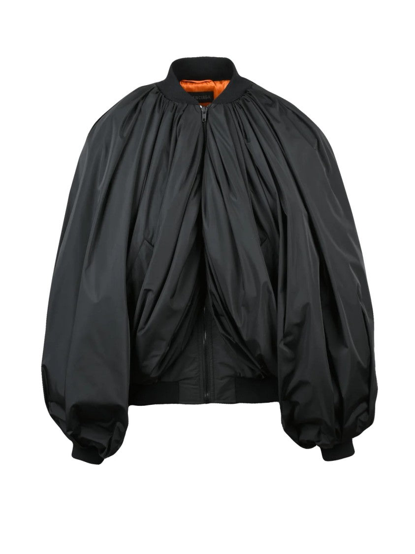 Balenciaga Black Cotton-Blend Ruched Bomber Jacket