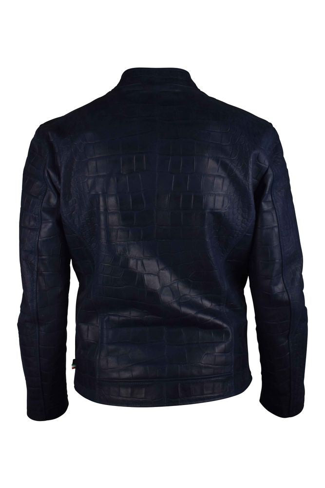 Philipp Plein Croc-Embossed Leather Biker Jacket With Silver Hardware