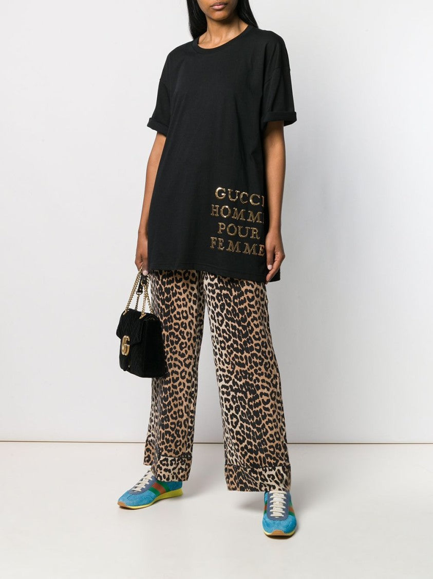 Gucci Black Oversized T-Shirt With Embroidered Gold Detail