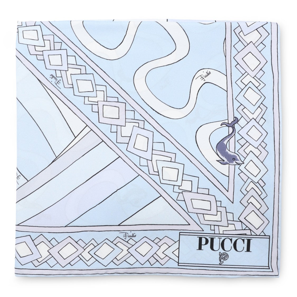 Emilio Pucci Pastel Blue Geometric Border Scarf