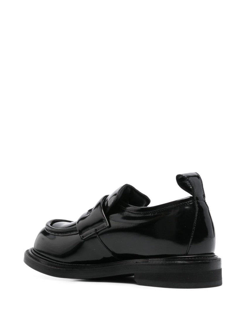 Moschino Black Penny Slot Leather Flat Shoes