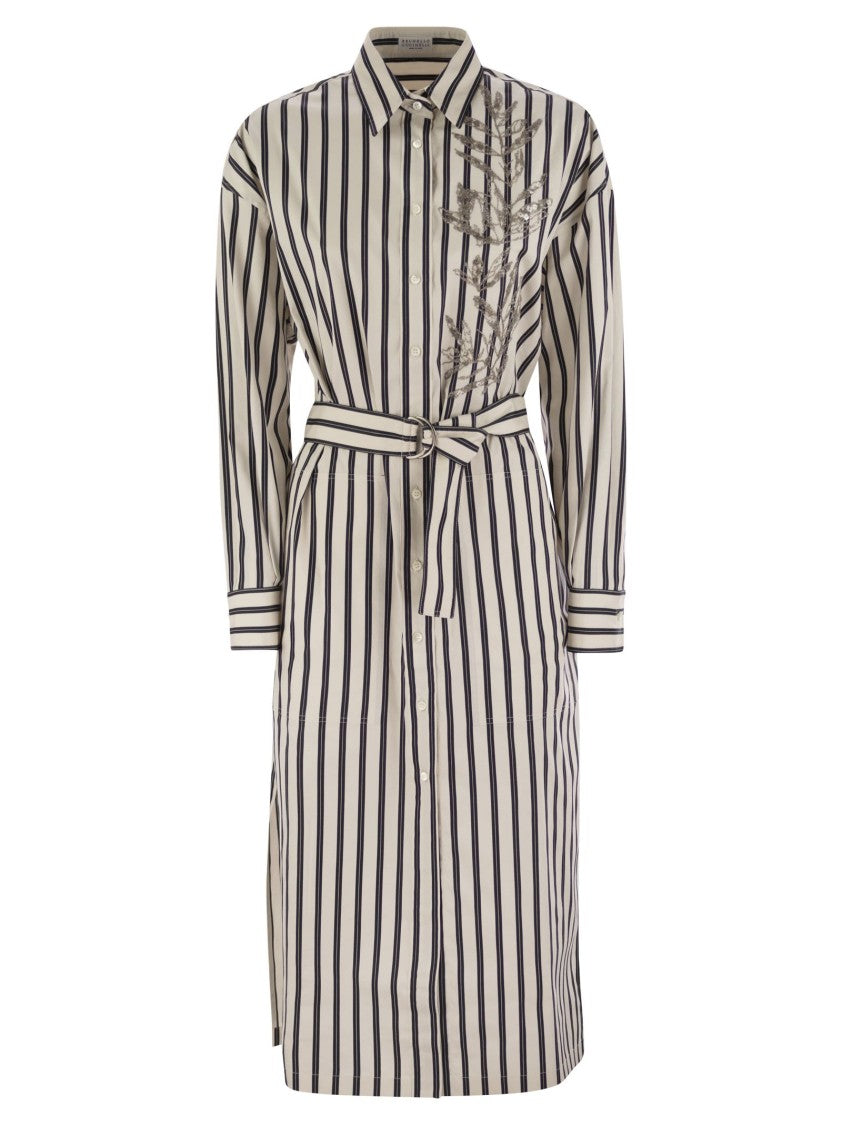 Brunello Cucinelli Regimental Cotton-Silk Poplin Dress