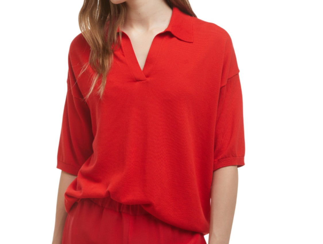 Kangra Relaxed V-Neck Top With Half-Length Sleeves