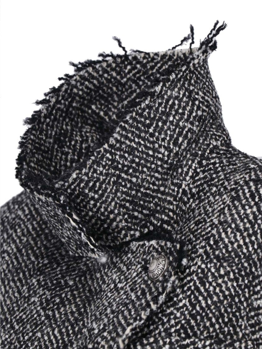 Seafarer Textured Black And White Tweed Jacket With Frayed Collar
