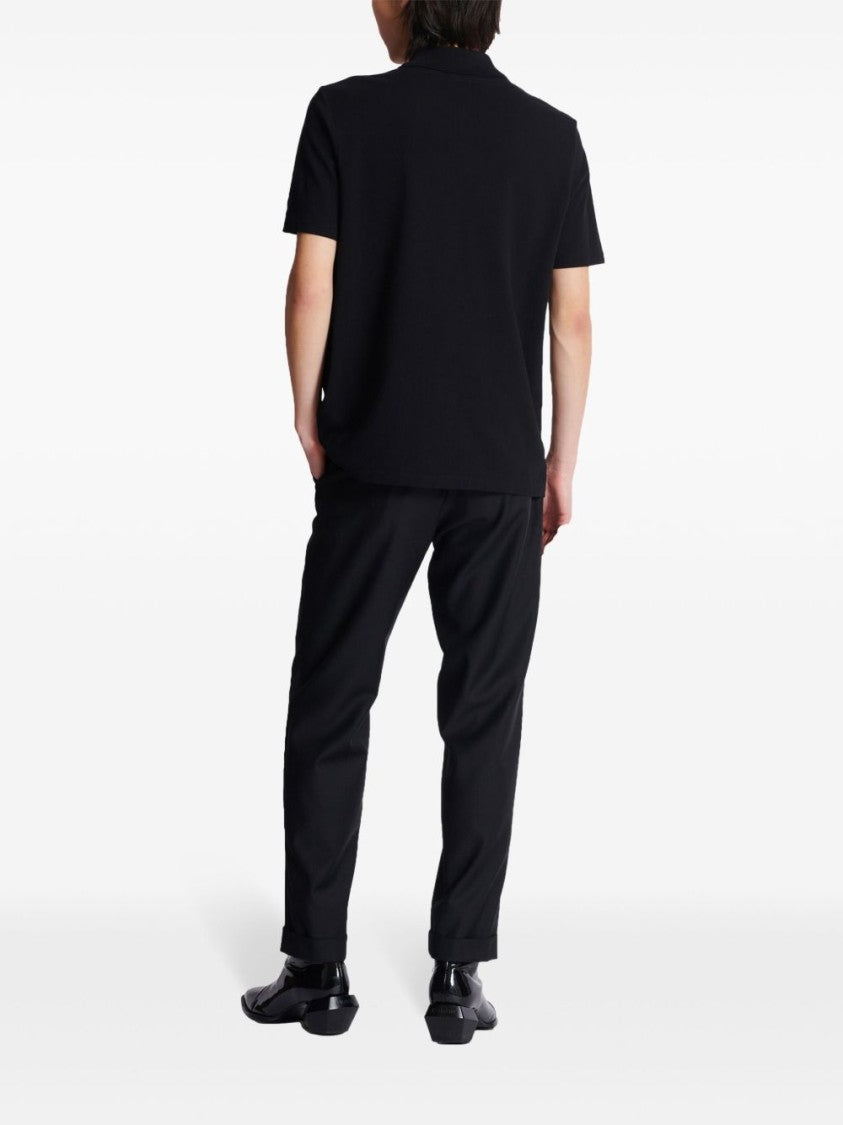 Balmain Black Cotton Piqué Zip Front Polo