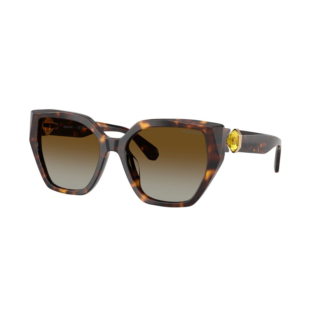 Swarovski 0Sk6044u Oversized Geometric Tortoiseshell Sunglasses With Crystal Embellishment