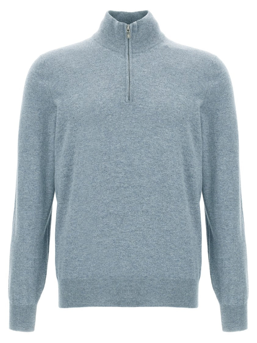 Brunello Cucinelli Half-Zip Cashmere Sweater With Contrast Details