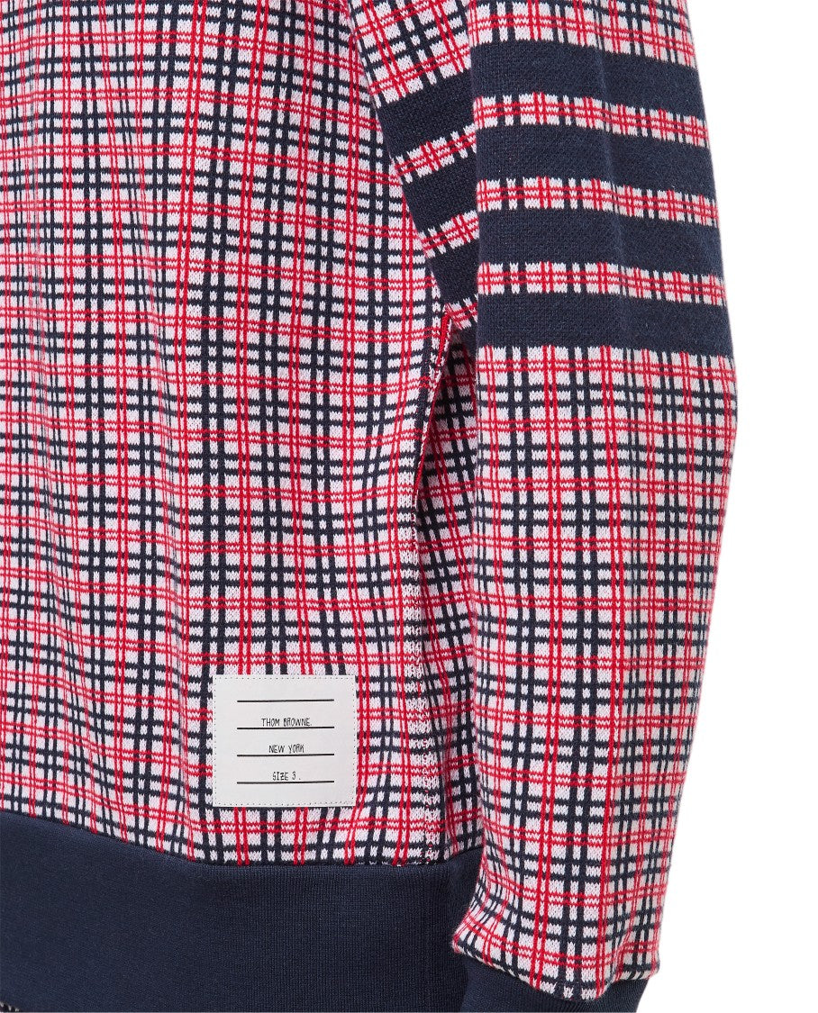 Thom Browne 4-Bar Cotton Crewneck Sweatshirt With Checkered Pattern