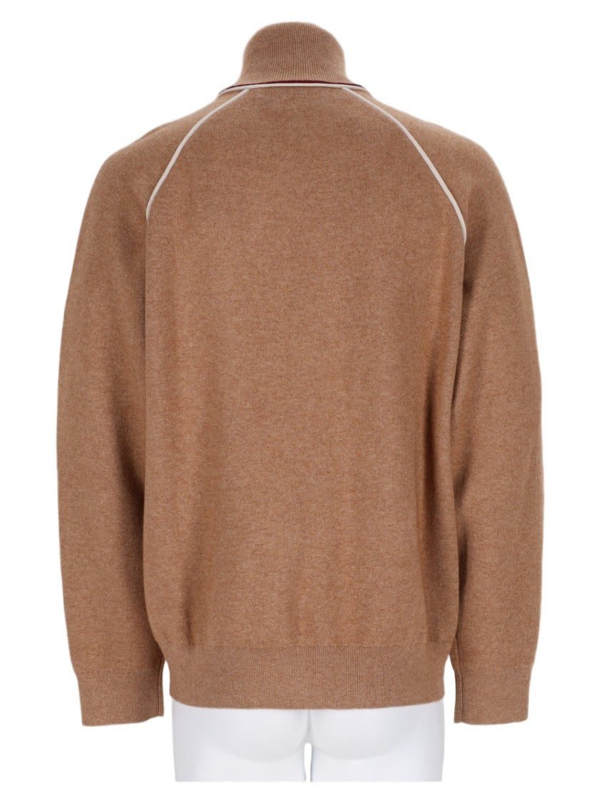 Isabel Marant Beige High Collar Maroon Trim Cotton-Blend Sweatshirt