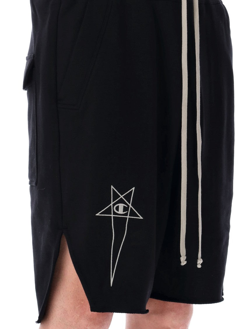 Rick Owens X Champions Beveled Pods Black Shorts