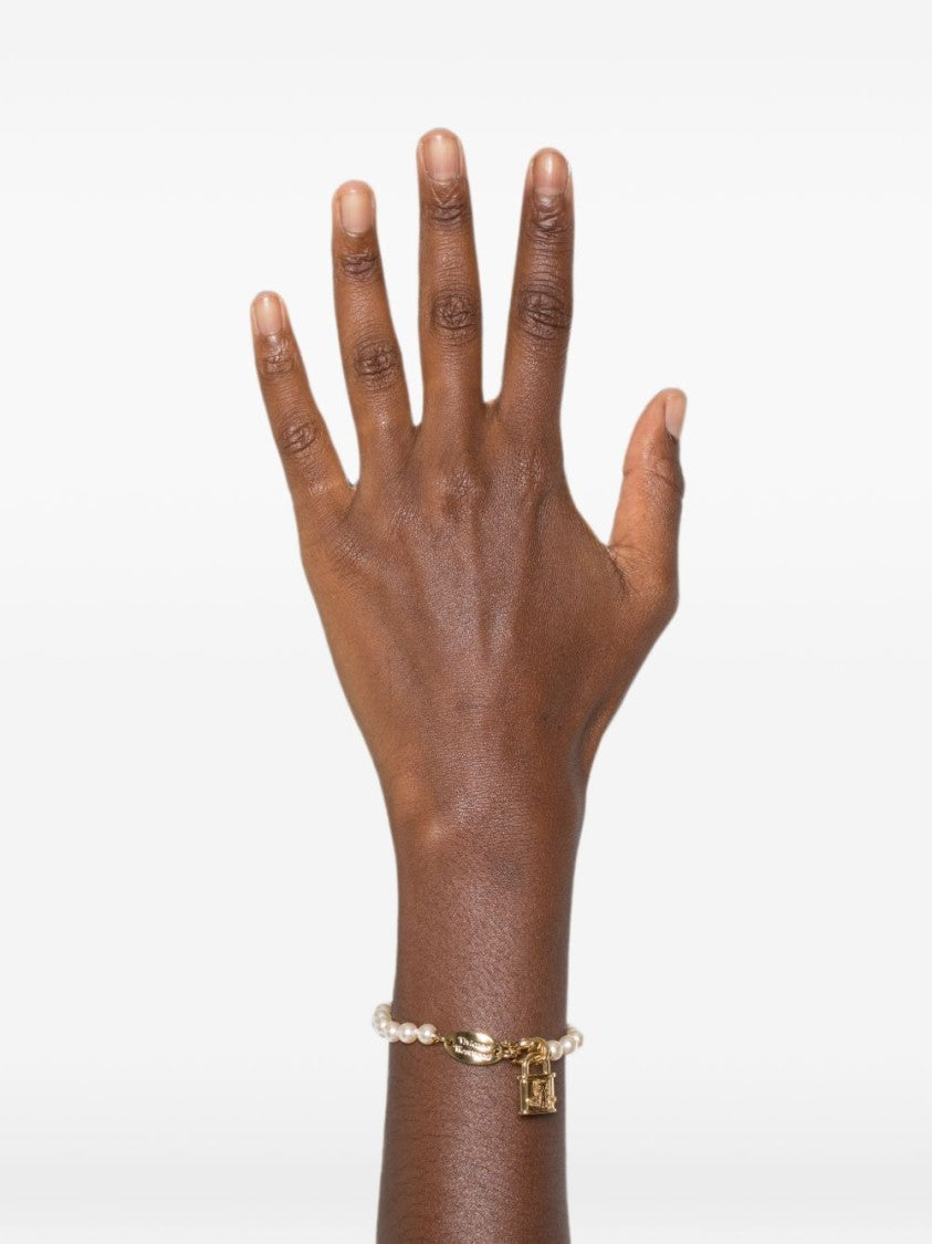 Vivienne Westwood Gold Pearl Chain Padlock Charm Bracelet