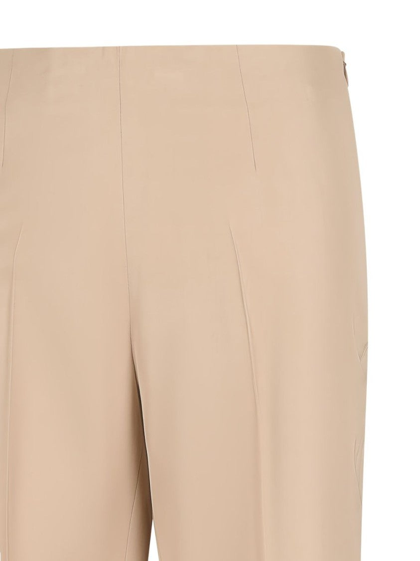 Pt Torino High-Waisted Beige Straight Leg Pants With Rear Slits