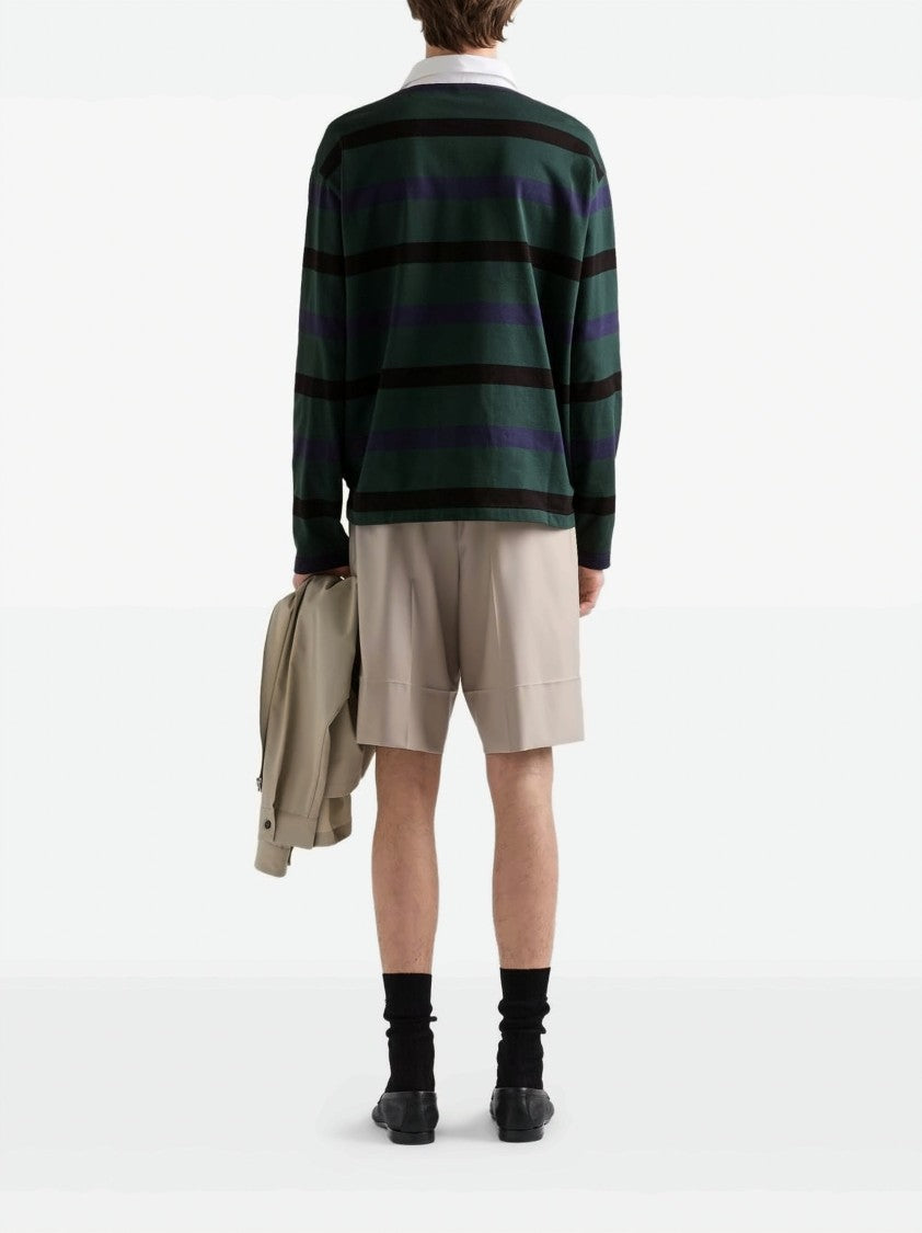 Prada White Striped Cotton Poplin Polo Shirt