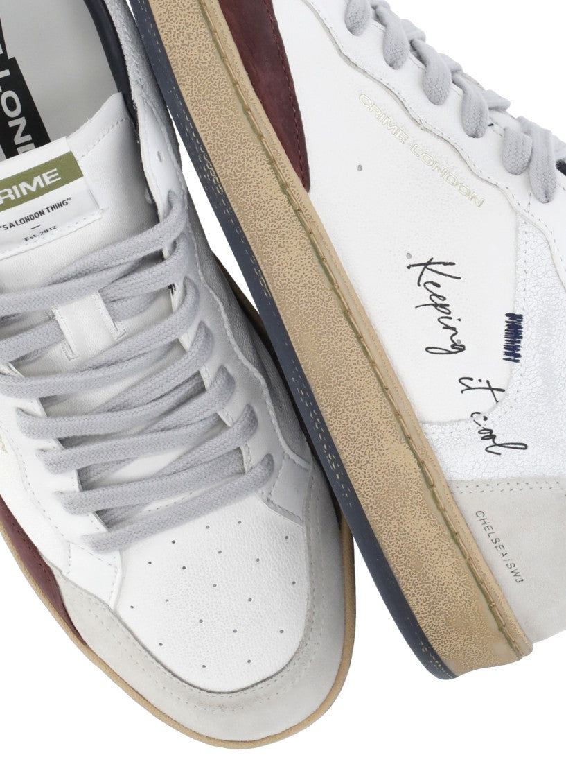 Crime London White Suede Inserts Leather Sneakers