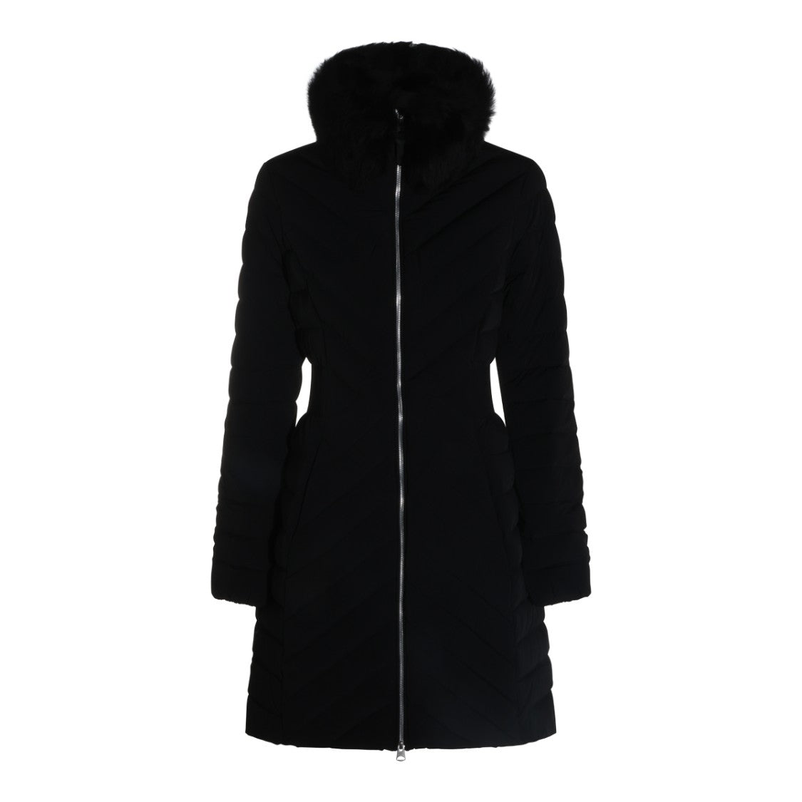 Mackage Midi-Length Black Down Jacket With Faux Fur Trim