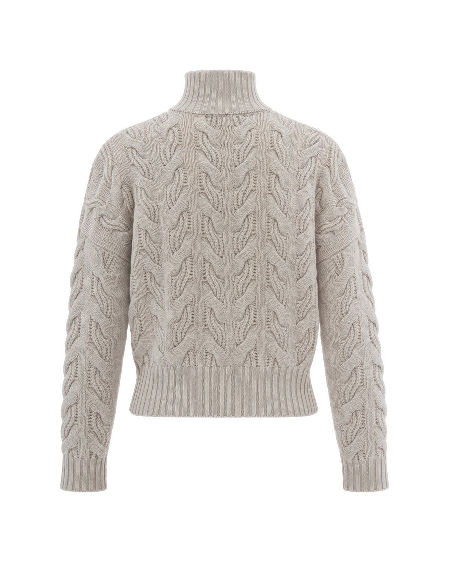 Max Mara Beige Melange Cosmo Cable Knit High-Neck Sweater