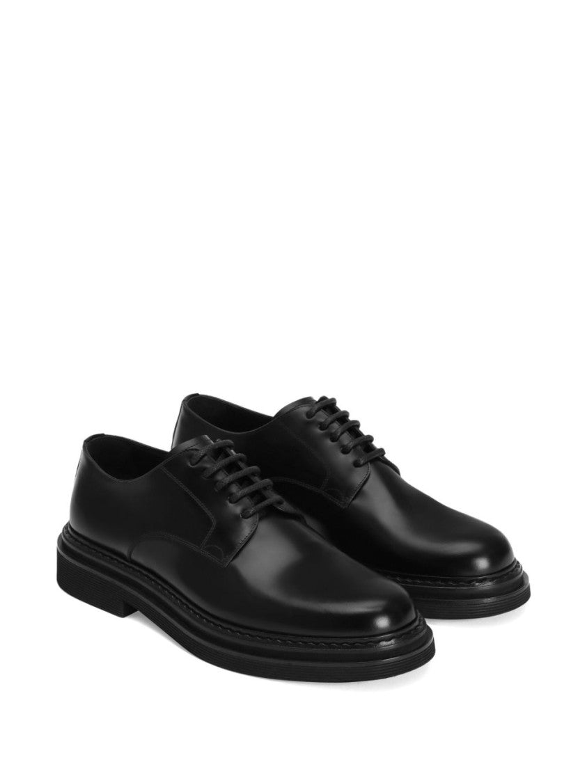 Dolce & Gabbana Lace-Up Black Vitello Leather Flat Shoes