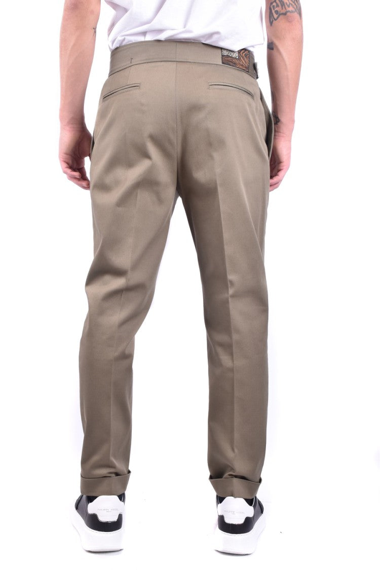 Roberto Cavalli Slim Fit Khaki Trousers With Pleating