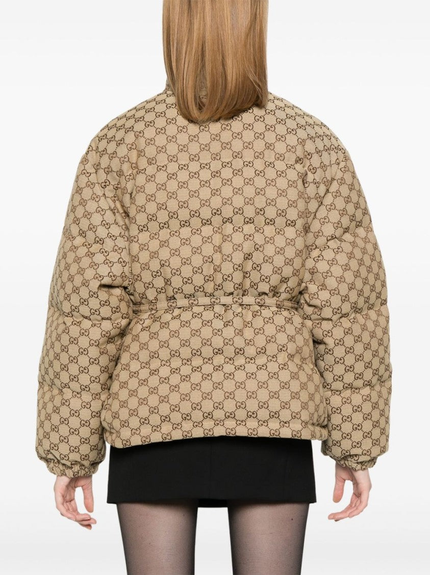 Gucci Beige Quilted Gg Pattern Slim Belt Coat