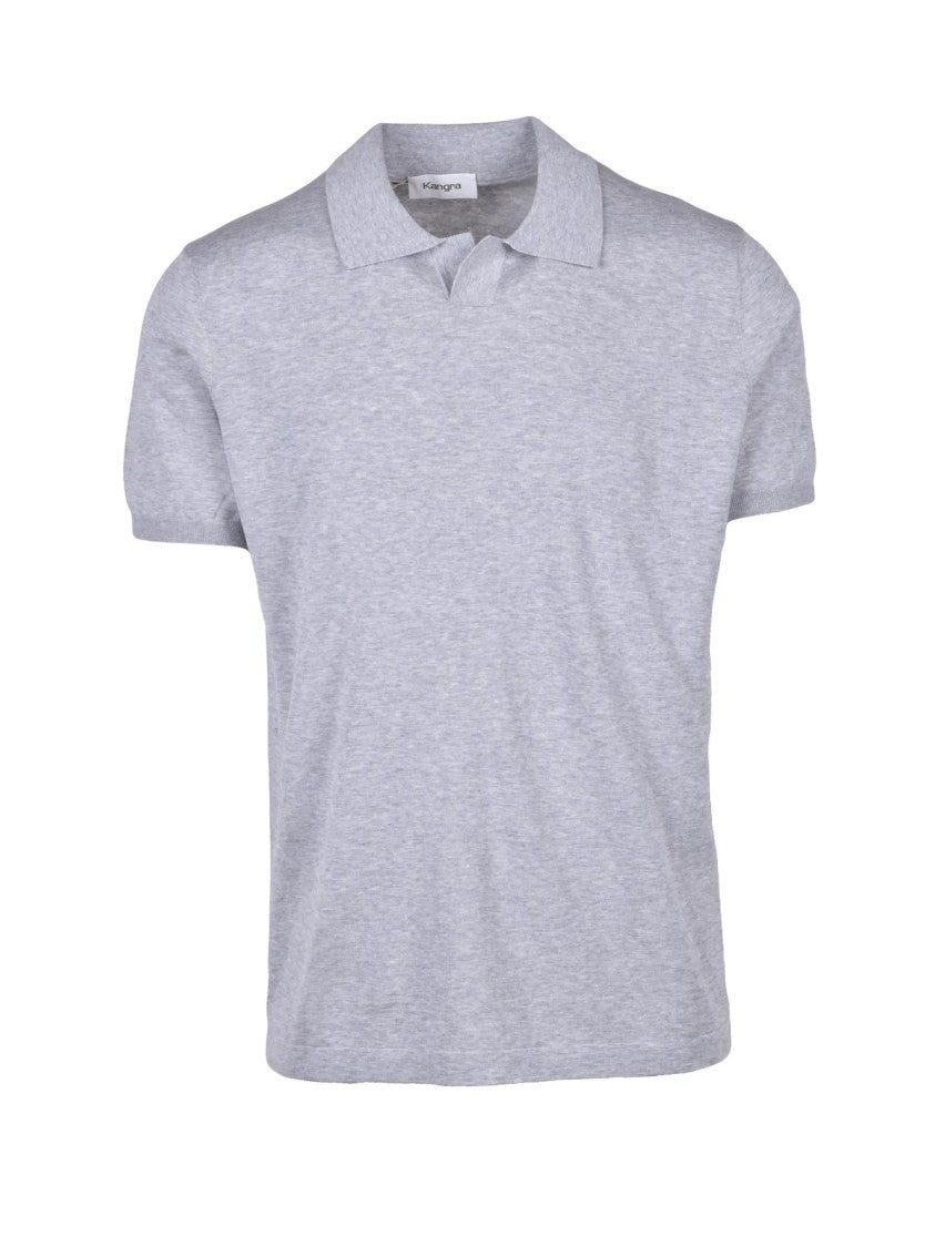 Kangra Light Grey V-Notch Knit Polo Shirt