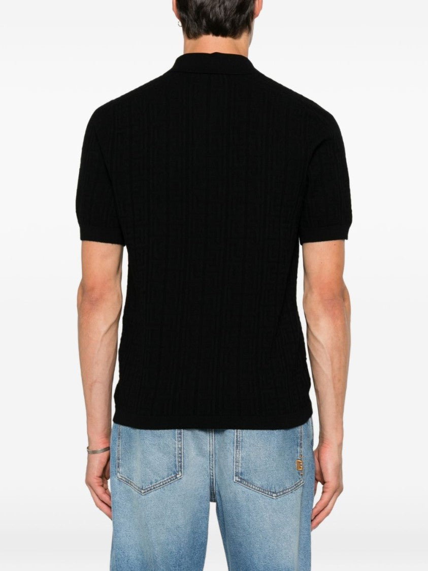 Balmain Ribbed Knit Polo Shirt With Button Placket