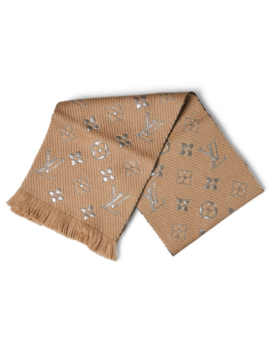 Louis Vuitton Beige Lurex Wool Monogram Scarf
