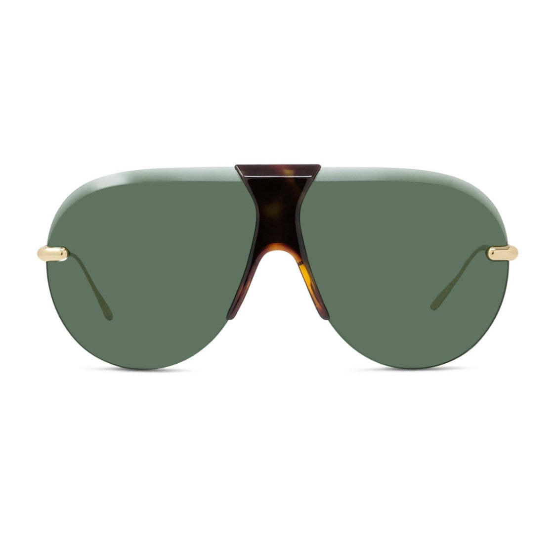 Loewe Gold Havana Wraparound Green Lens Shield Sunglasses