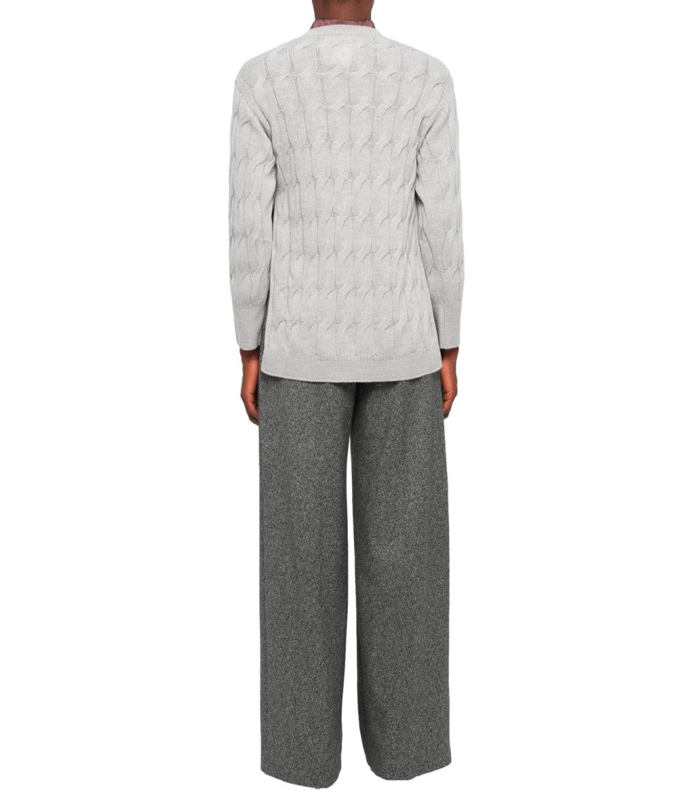 Max Mara Elegant Grey Cable Knit Sweater