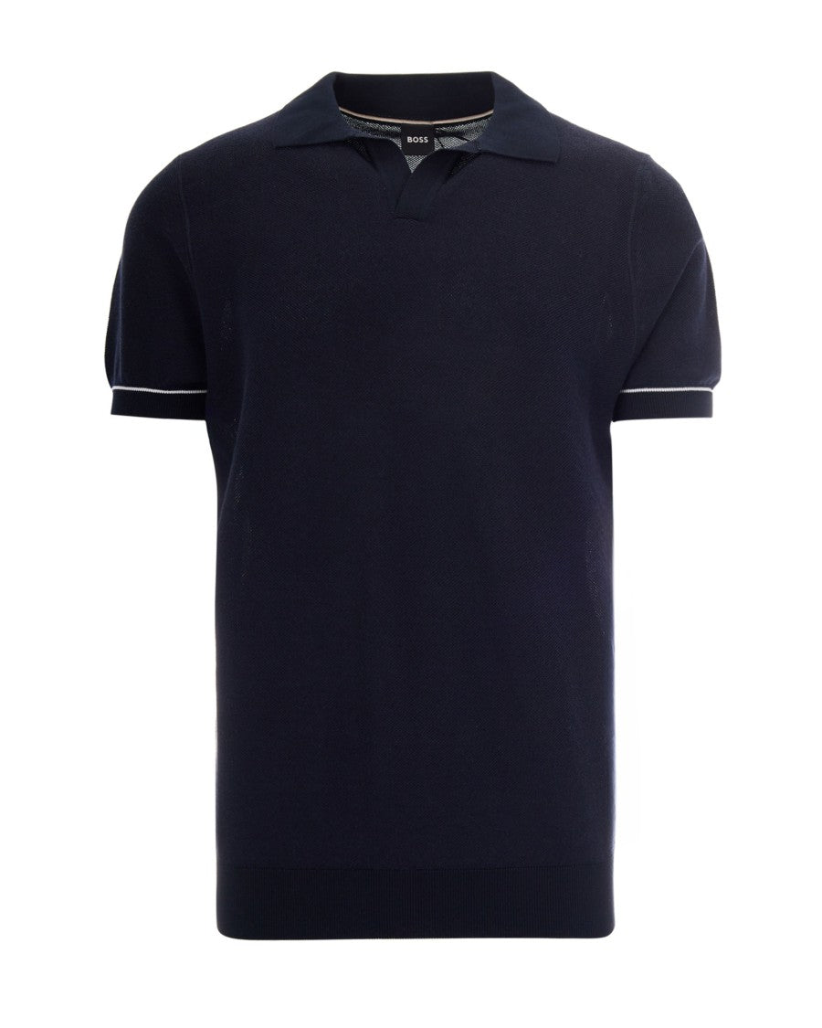 Boss Short-Sleeve Knitted Polo With Classic Collar And Stripe Detail