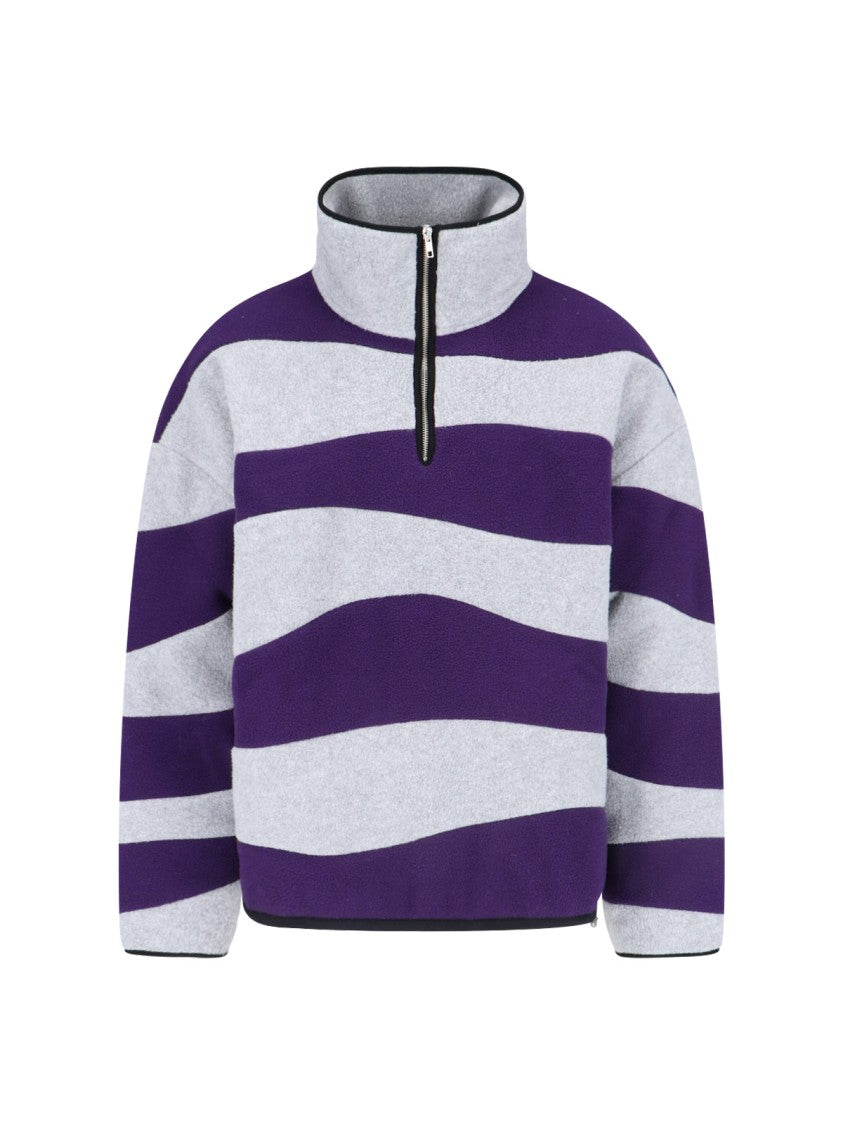 Bonsai Turtleneck Sweater In Grey Fleece Purple Striped Pattern
