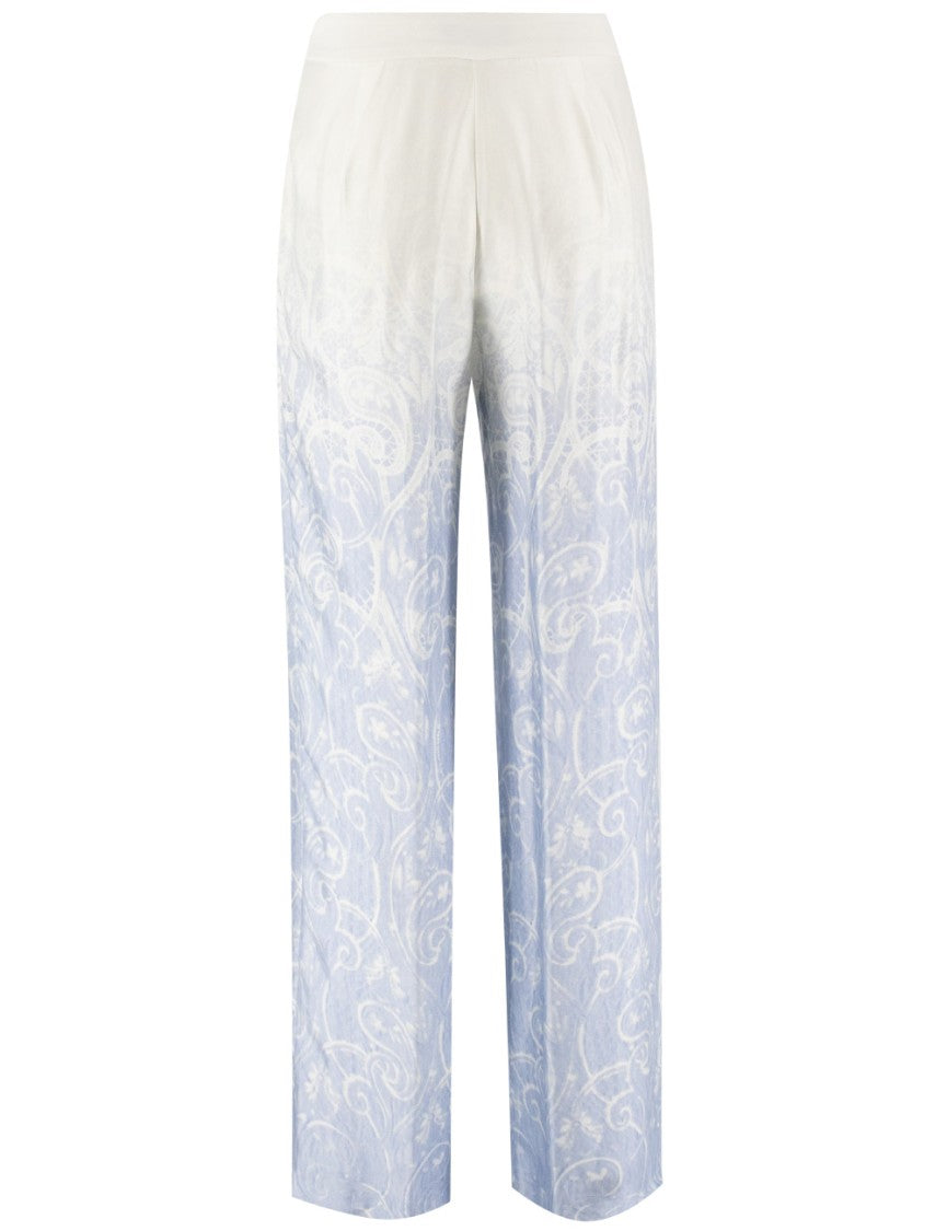Ermanno Firenze Floral Pattern Viscose Trousers With Zip Fastening