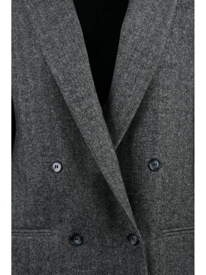 Black 961 Double-Breasted Textured Jacket With Tailored Fit