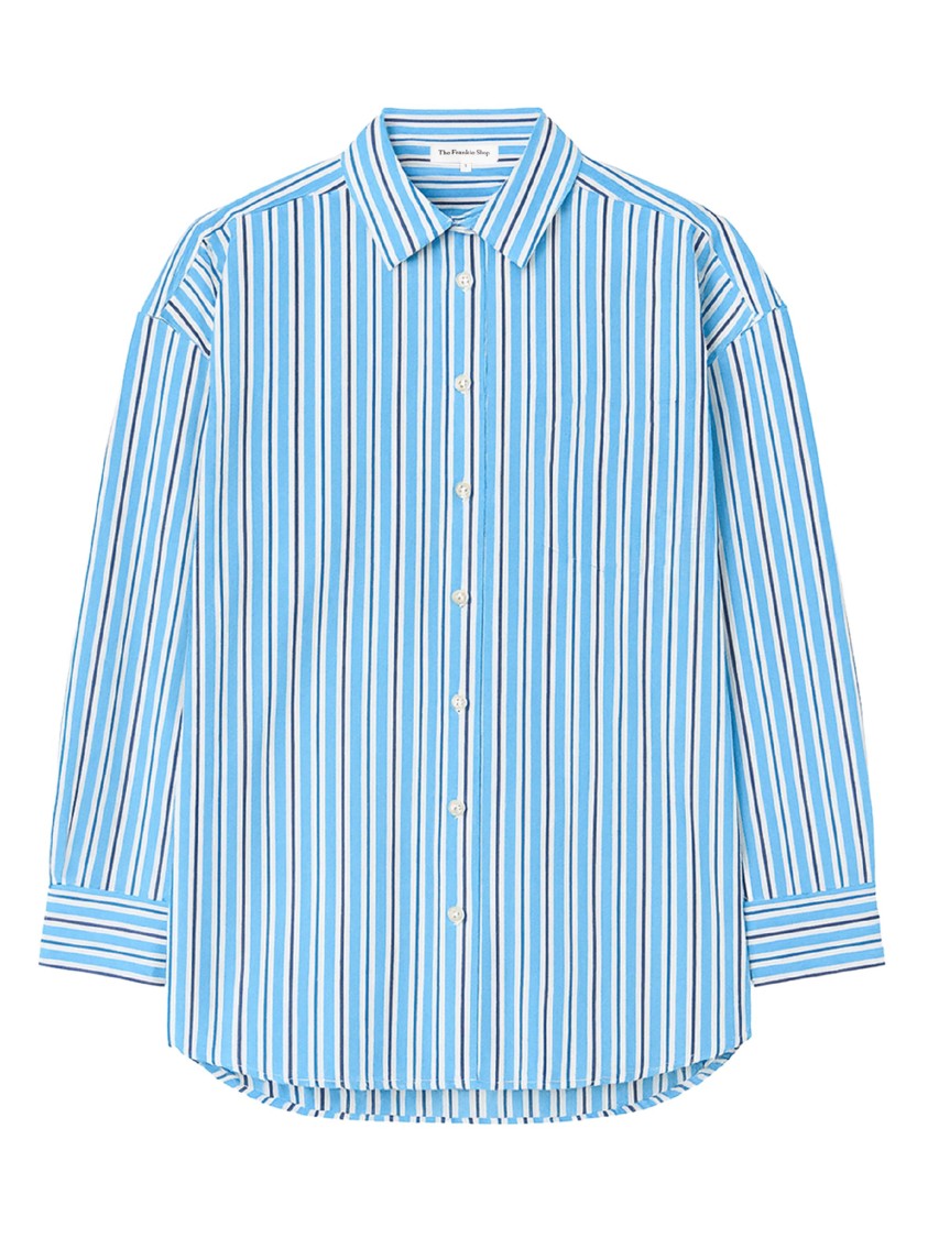 The Frankie Shop Light Blue Striped Padded Shoulders Shirt