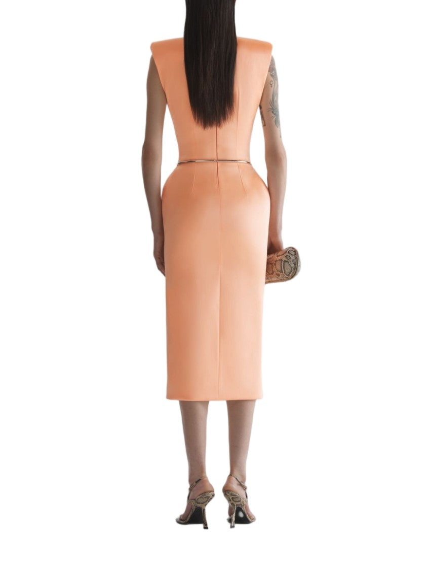 Mugler Minimalist Sleeveless V Neck Midi Dress