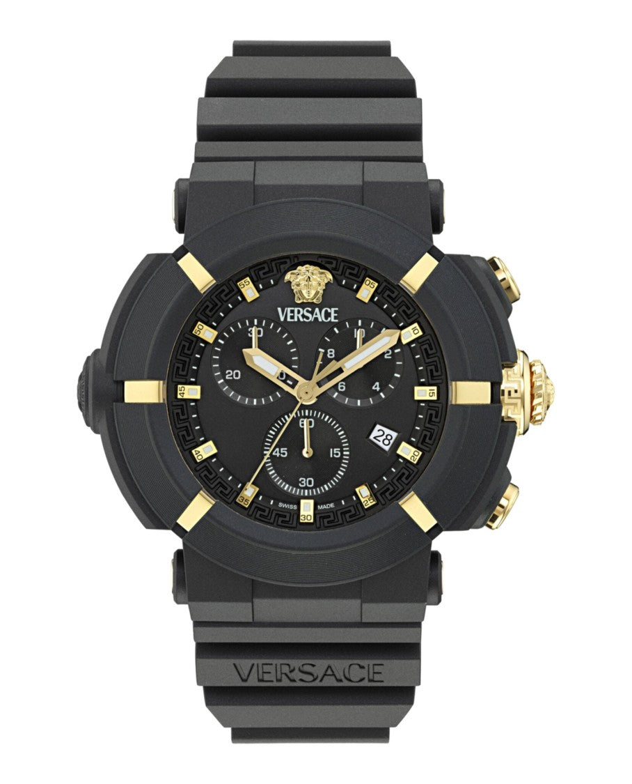 Versace Real Active Chrono Silicone Watch With Gold-Tone Accents And Medusa Emblem