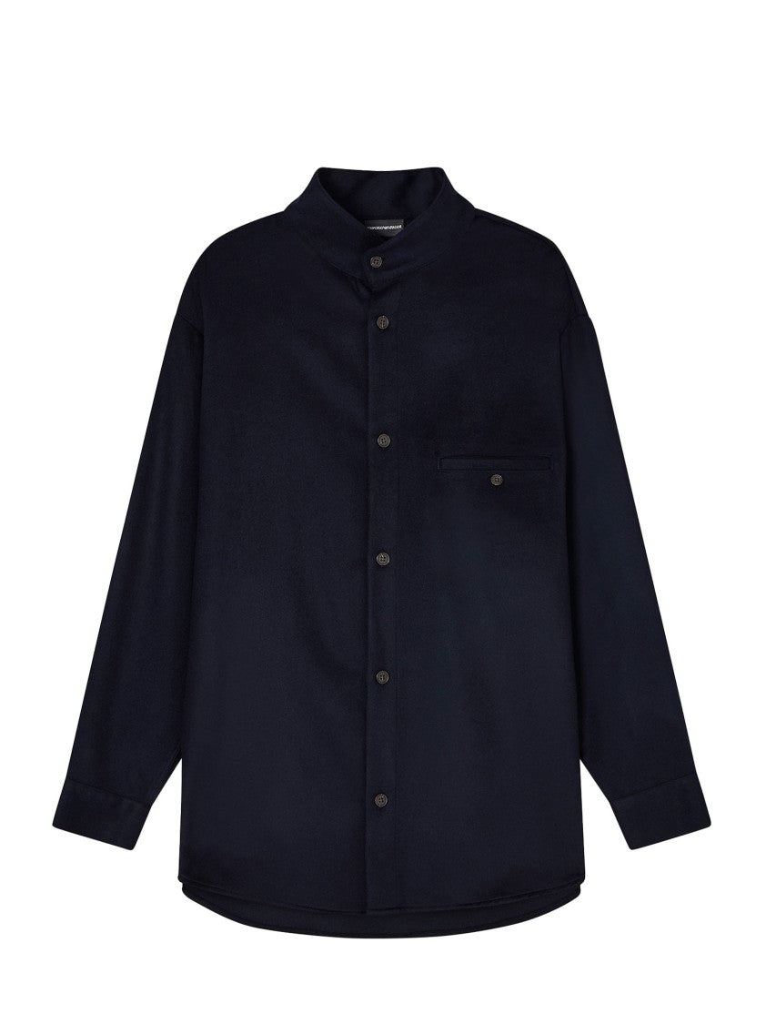 Emporio Armani Navy Blue Virgin Wool And Cashmere Overshirt