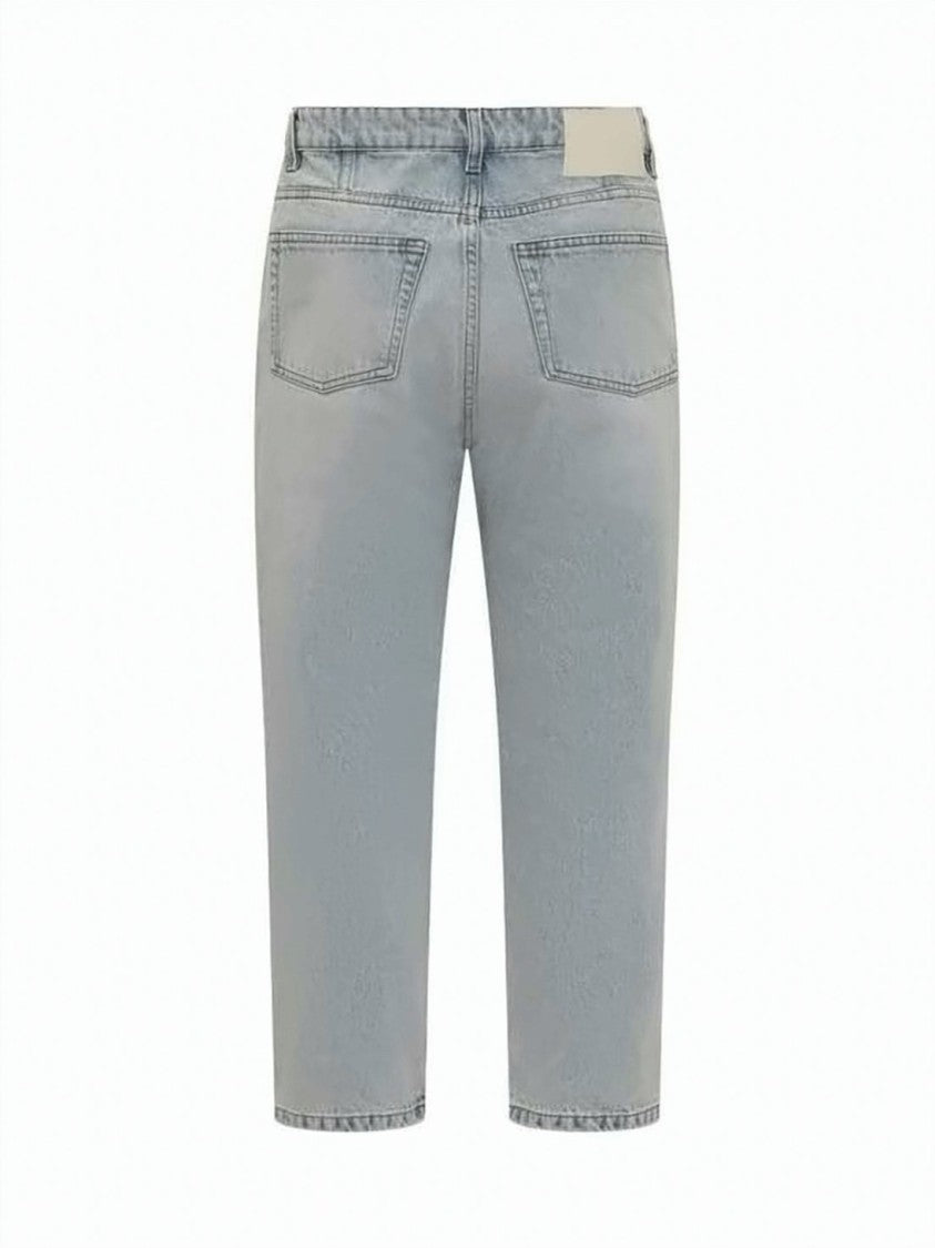 Ami Paris Light Wash Tapered Fit Denim Jeans With Five-Pocket Design