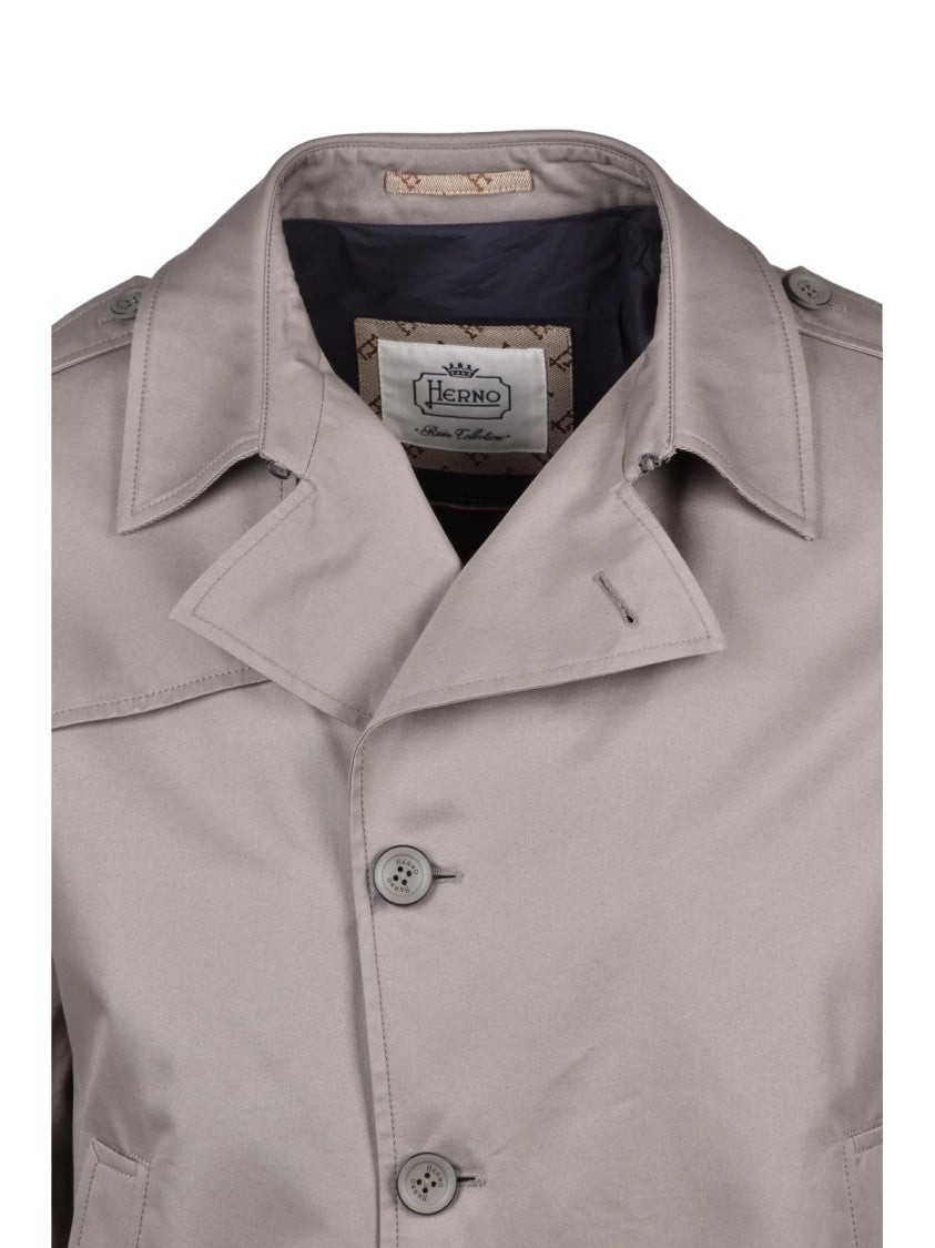 Herno Grey Cotton Canvas Overcoat