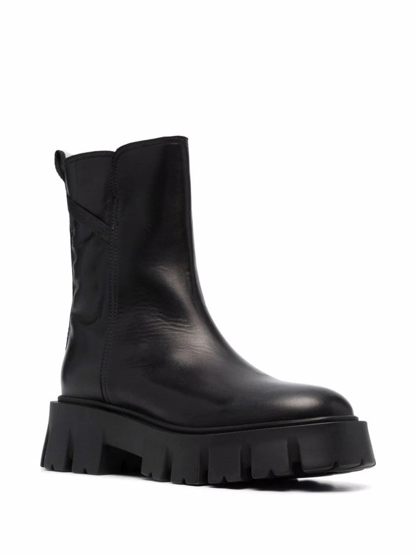 Tops Luxury Sleek Black Leather Ankle Boots With Wool Lining