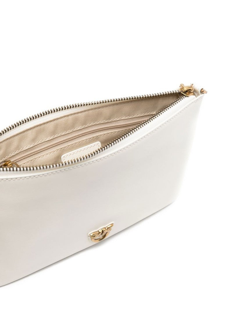 Pinko White Calf Leather Logo Shoulder Bag
